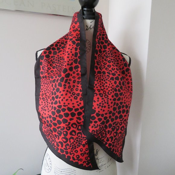 Vintage 1970s Red & Black Animal Print Scarf - Picture 1 of 5